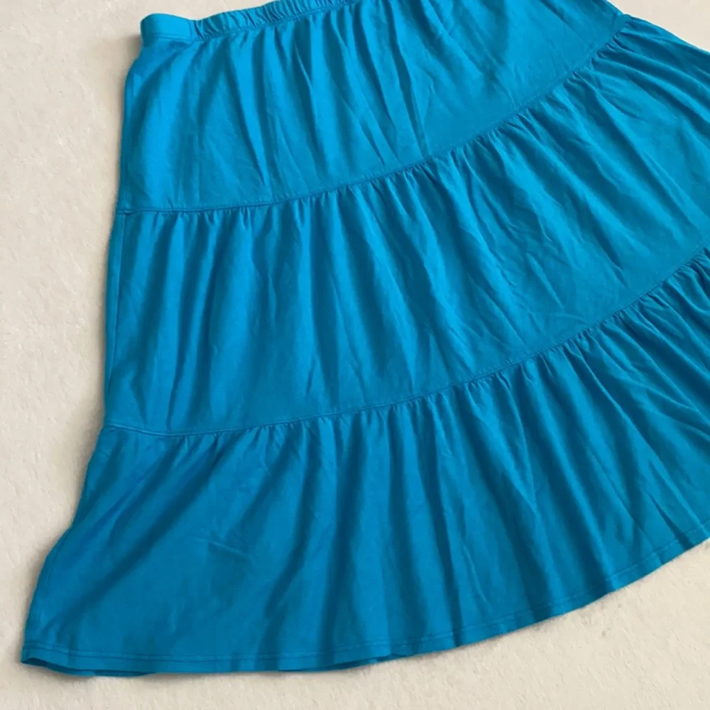 {VTG} Russ Berens Malibu USA | Y2K Cotton Modal Tiered Boho Peasant Skirt Blue M - Picture 3 of 12
